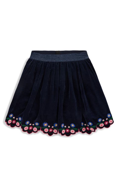 Kids' Scalloped Hem Velvet Skirt