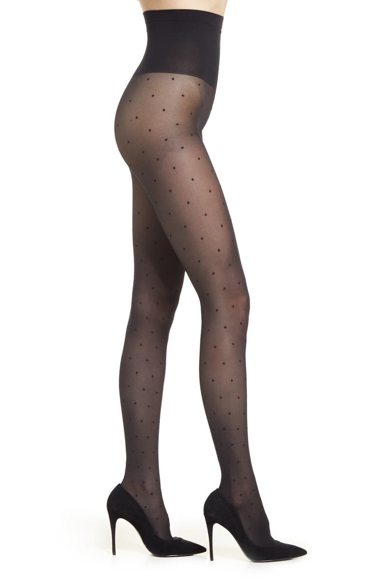 Swedish Stockings Doris Dot Tights, Main, color, Black