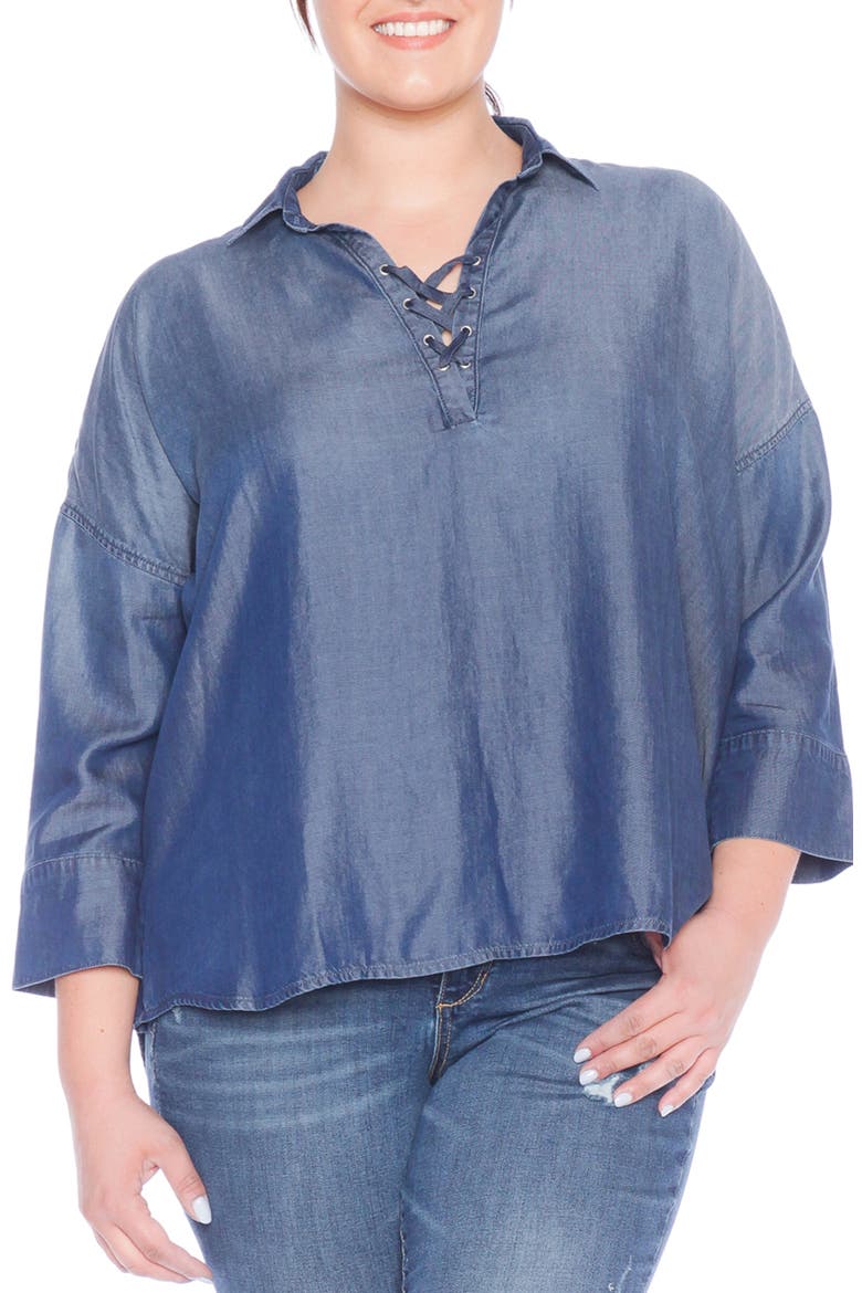 Jeans Lace-Up Top, Main, color, MIDNIGHT
