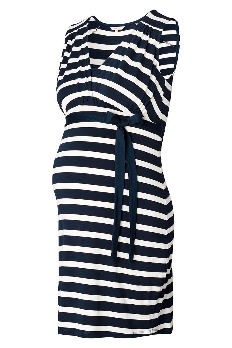 'Lara' Stripe Maternity Dress, Alternate, color, DARK BLUE