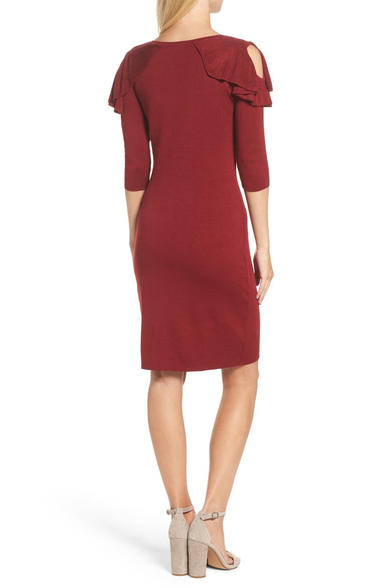 Ruffle Cold Shoulder Sweater Dress, Alternate, color, MERLOT