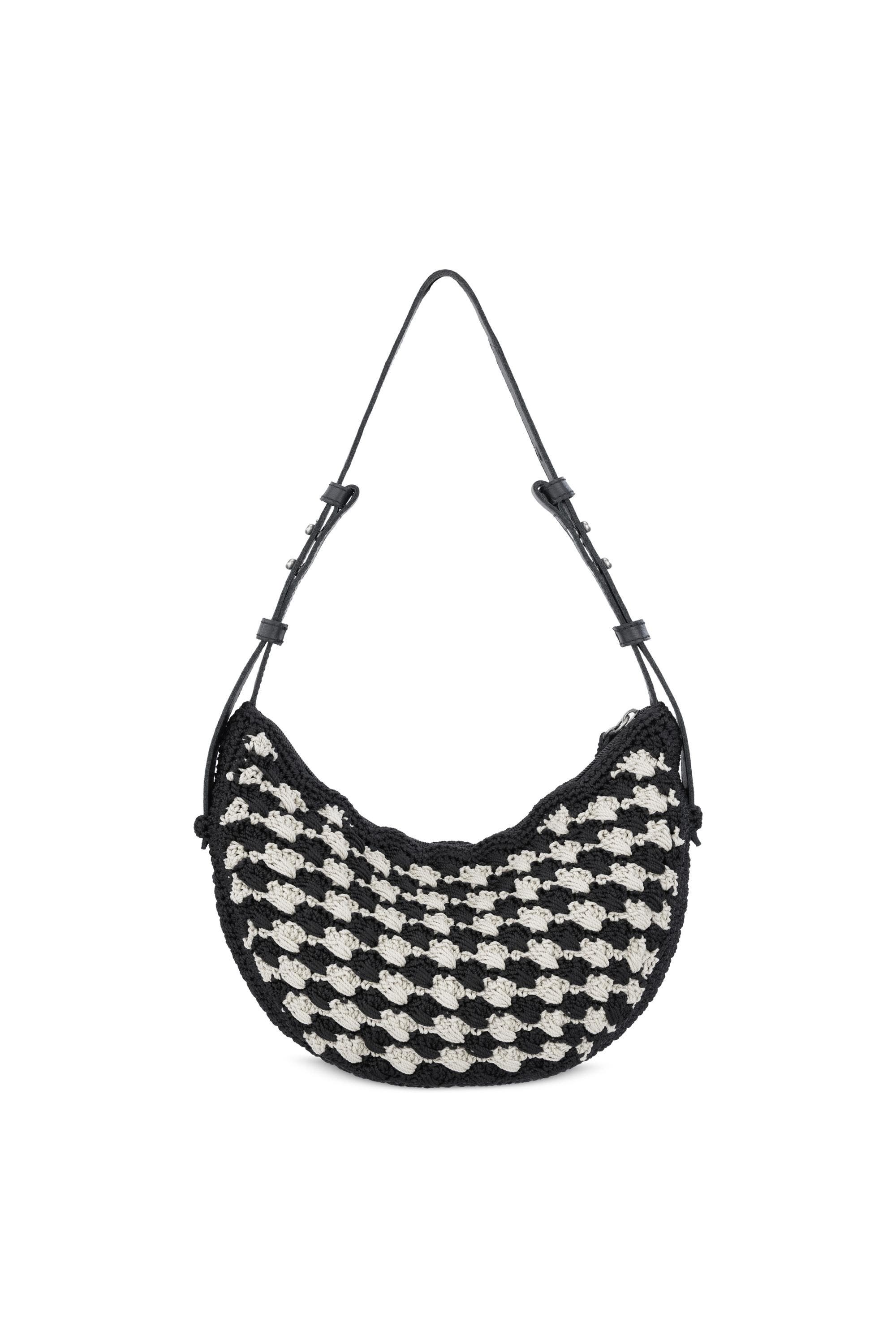 Tess Shoulder Bag Hand Crochet, Alternate, color, Black Ecru Shell