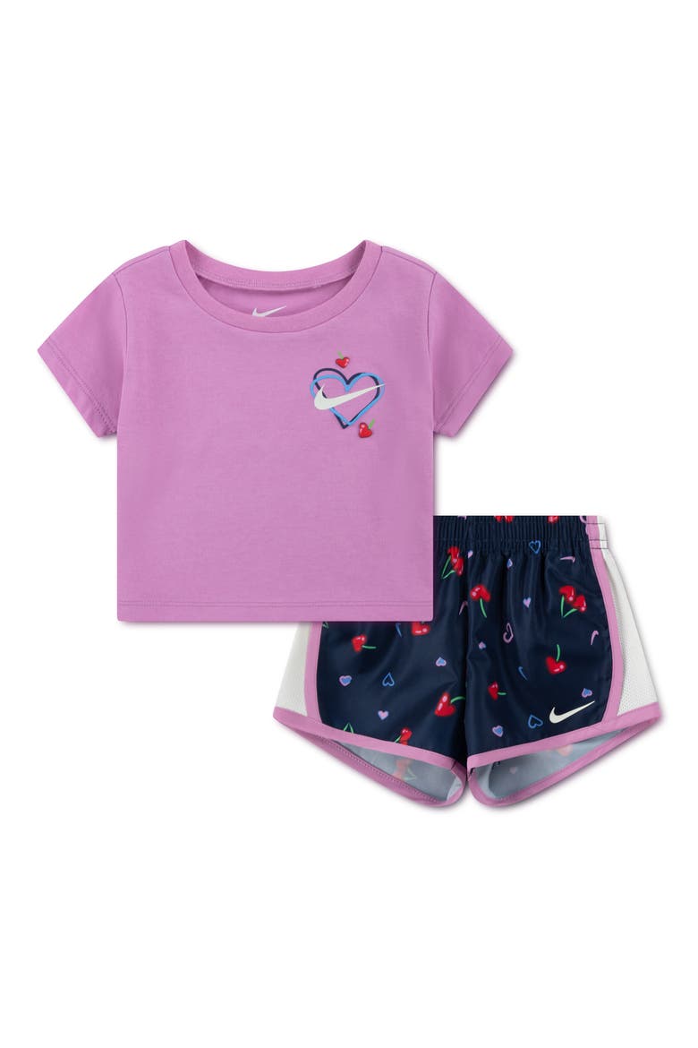 Cherry Print T-Shirt & Dri-FIT Shorts Set, Main, color, U90 MIDNIGHT NAVY