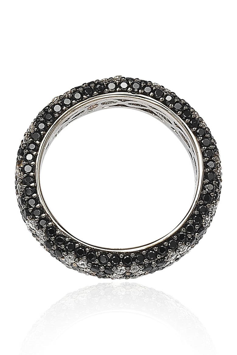 Sterling Silver Black & White Cubic Zirconia Flower Eternity Band Ring, Alternate, color, BLACK