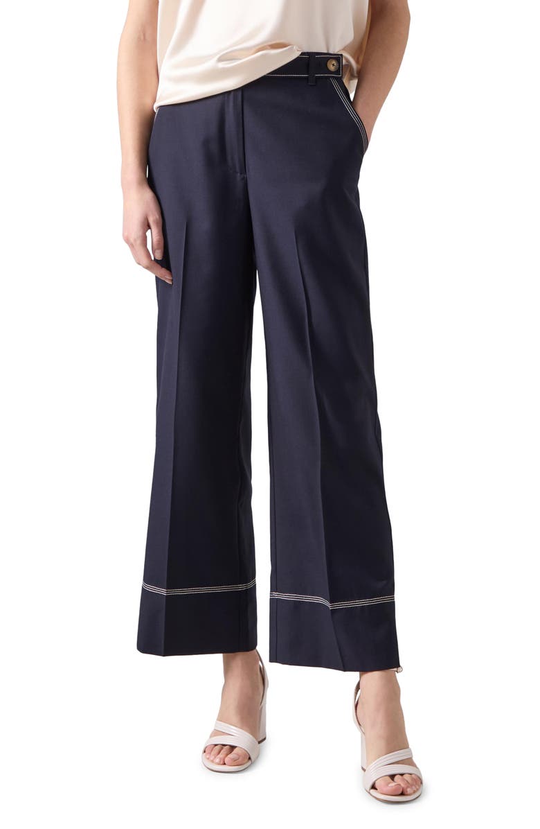 LK Bennett Sophia Contrast Topstitch Straight Leg Ankle Pants, Main, color, 