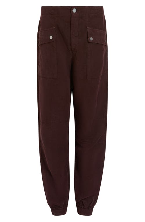 Allsaints Val Linen Blend Cargo Trousers In Dark Wine Red