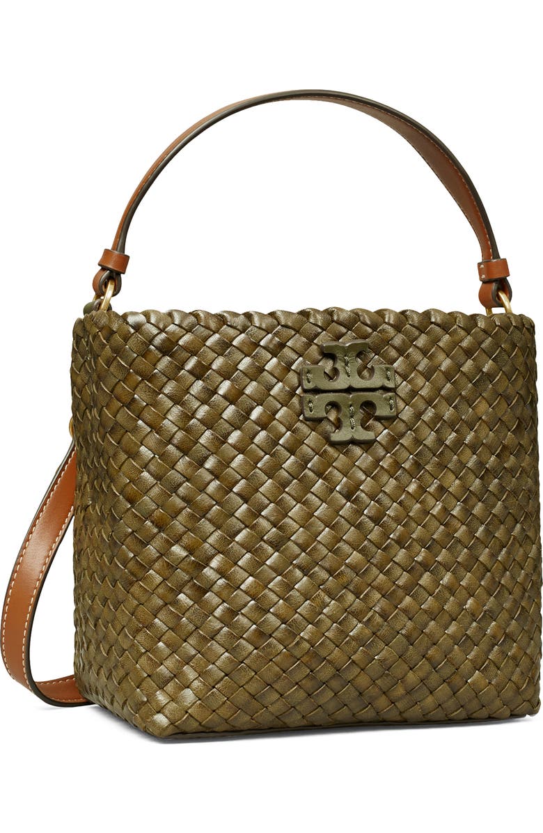 Tory Burch McGraw Dragon Woven Leather Bucket Bag, Alternate, color,
