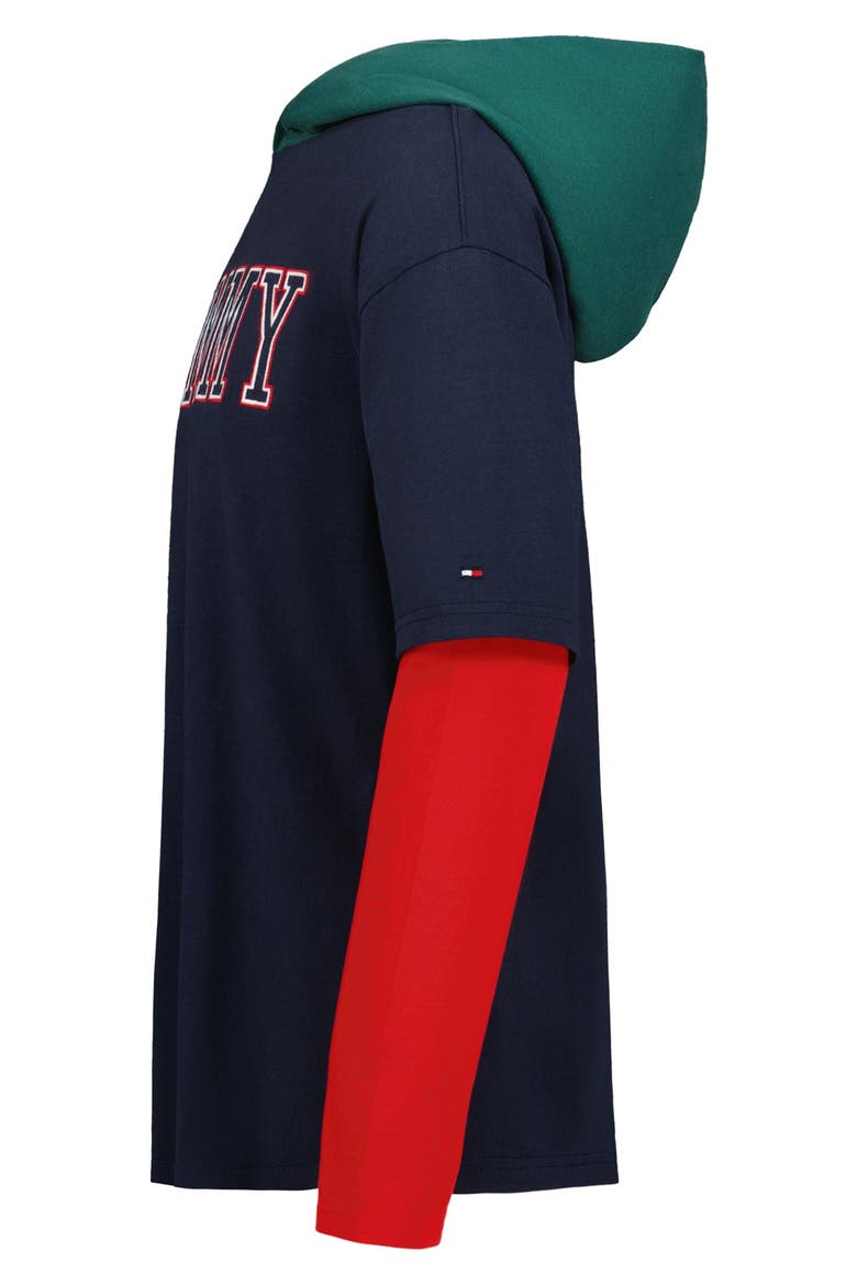 Kids' Layered Look Hooded Graphic Tee, Alternate, color, NAVY BLAZER