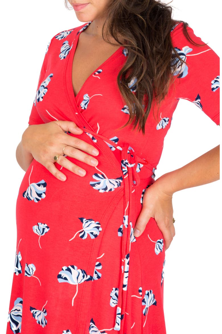 Maya Maternity/Nursing Wrap Dress, Alternate, color, POPPY