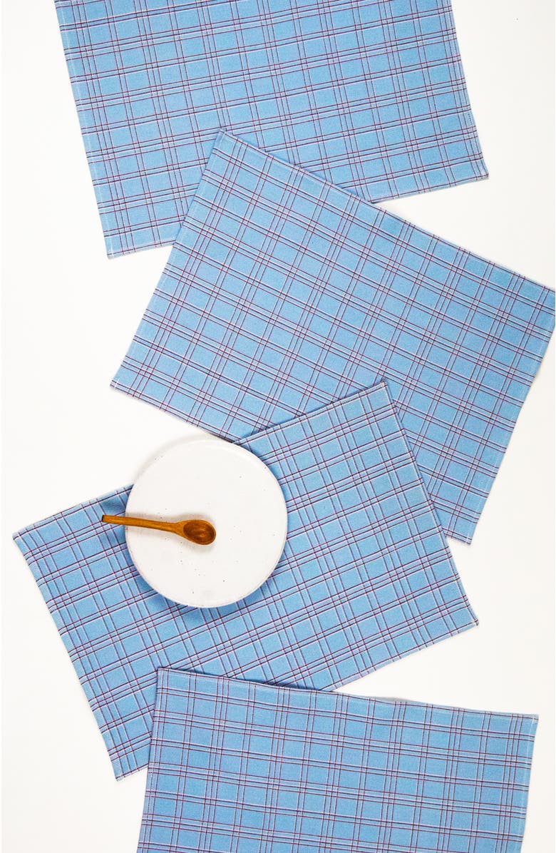 Archive New York Chiapas Handwoven Plaid Cotton Placemats, Set of 4, Main, color, Blue
