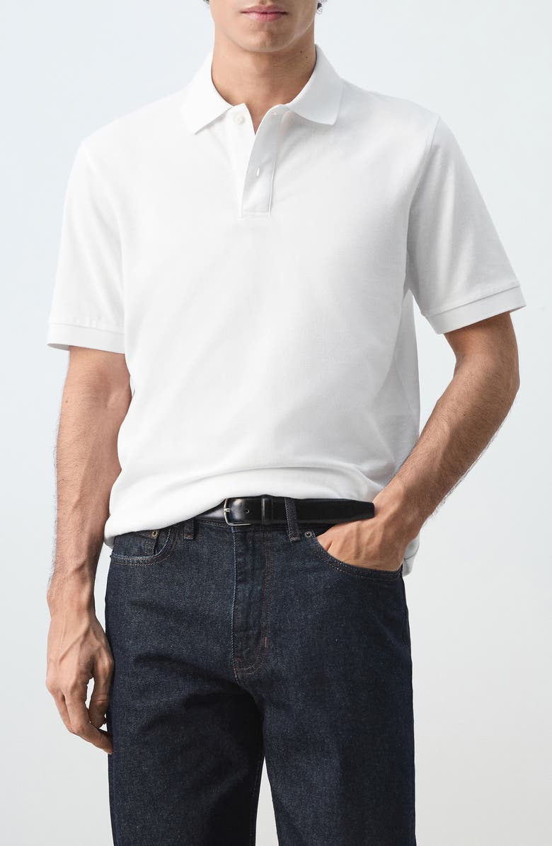 MANGO Regular Fit Cotton Piqué Polo, Main, color, White