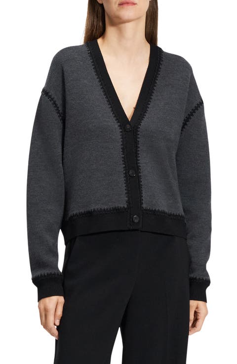 Blanket Stitch Detail Merino Wool Cardigan