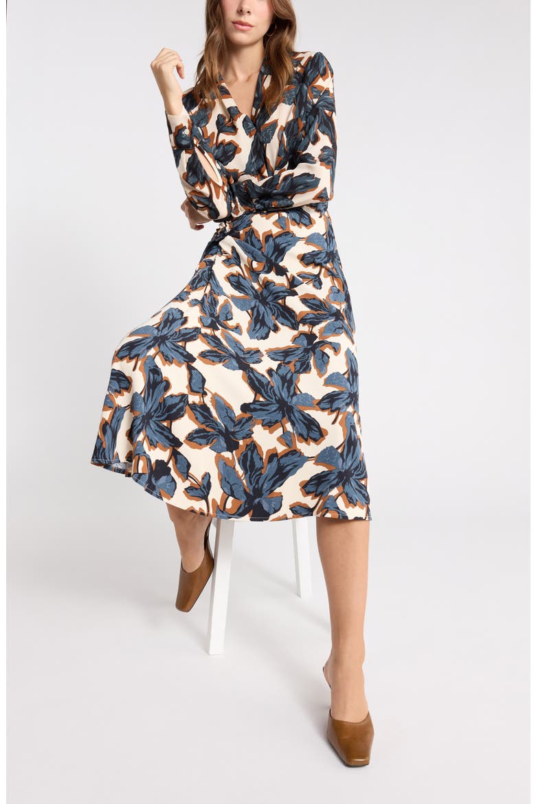 Twist Detail Midi Skirt, Main, color, BEIGE- BLUE SOLY BLOOMS