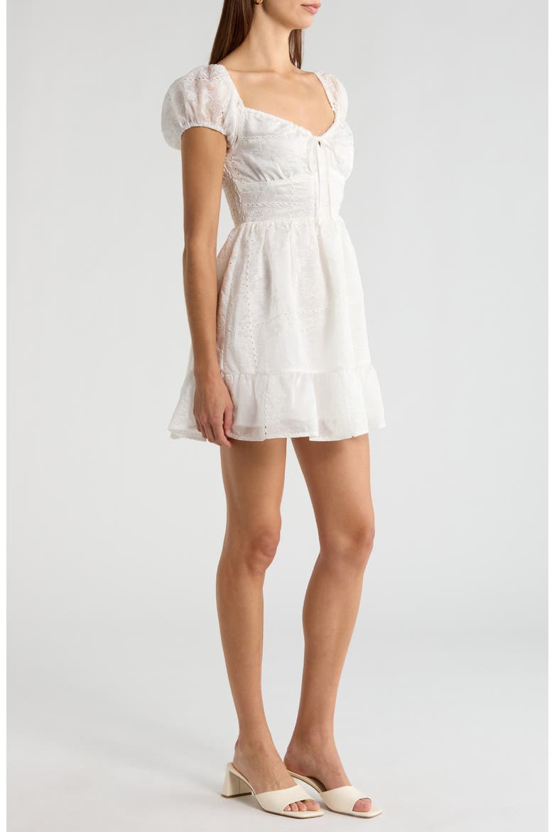 Embroidered Eyelet Ruffle Hem Minidress, Alternate, color, WHITE