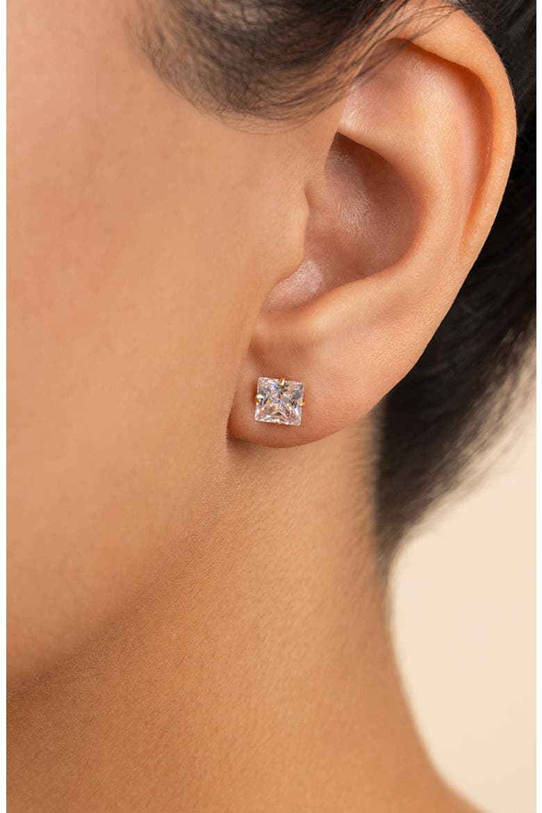 Princess Cut Cubic Zirconia Stud Earrings, Alternate, color, GOLD