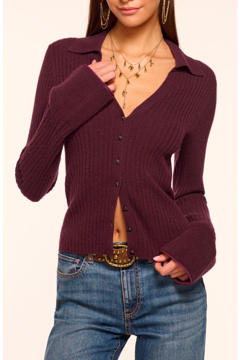 Cathy Collared Rib Cashmere Cardigan, Main, color, BLACKBERRY