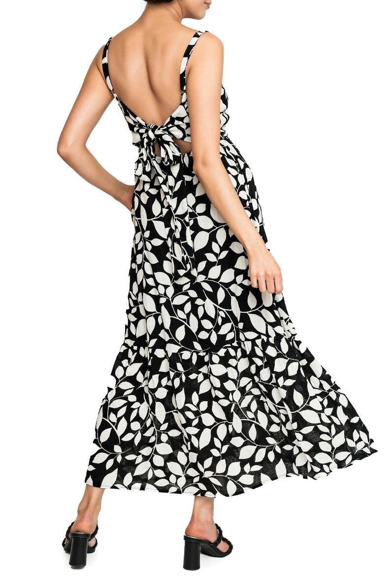 Carmen Tie Back Maxi Sundress, Alternate, color, BLACK NOIR VINE PRINT