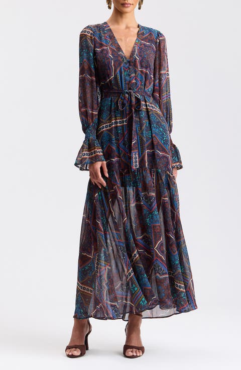 Mix Print Long Sleeve Dress