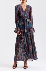 Avec Les Filles Mix Print Long Sleeve Dress