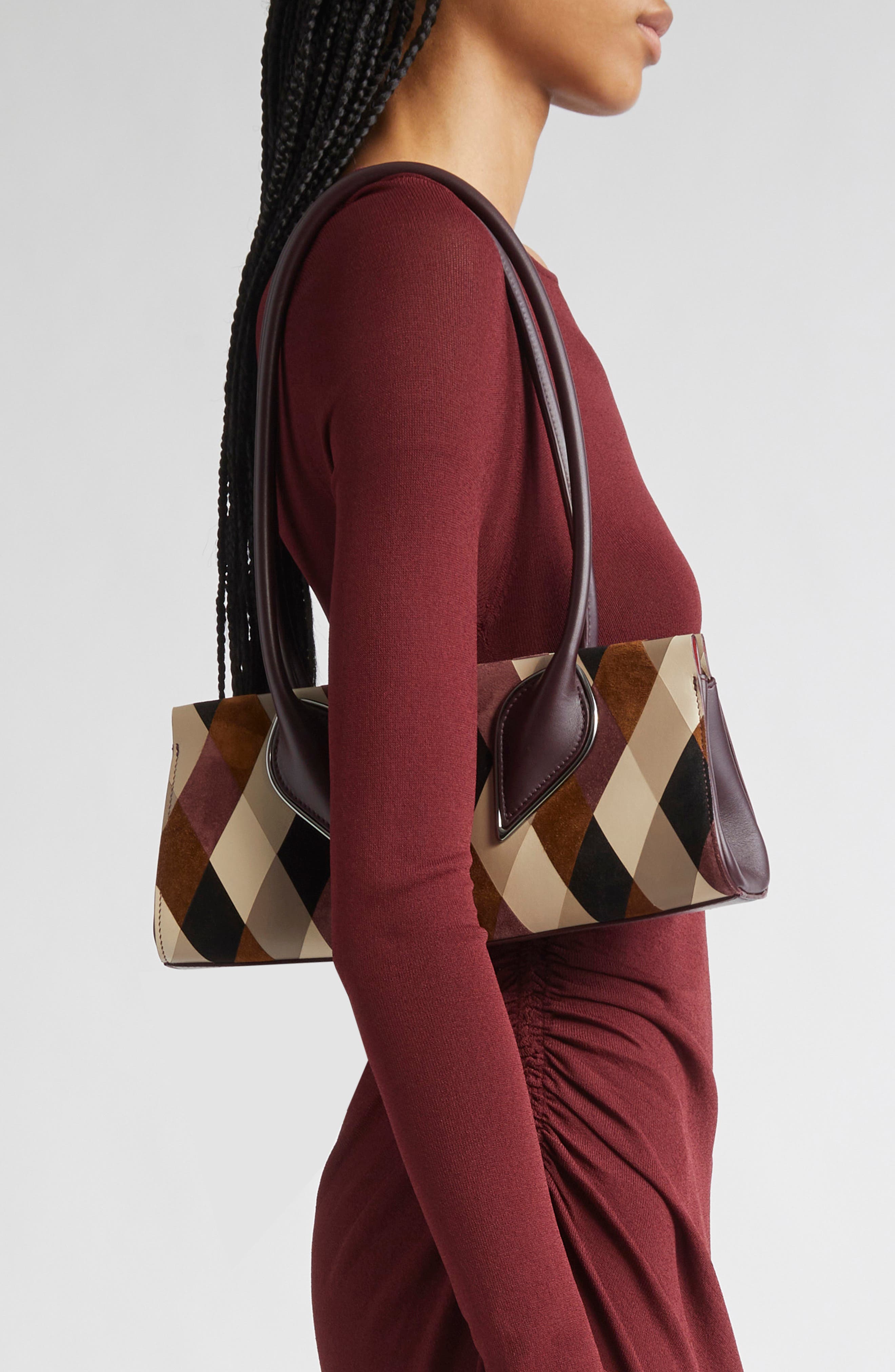 Christian Louboutin Intarsia Diamond Leather Baguette Bag, Alternate, color, Multi/ Amara