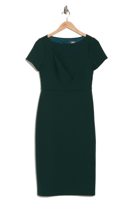 Vince Camuto Short Sleeve Stretch Crepe Midi Sheath Dress In Green