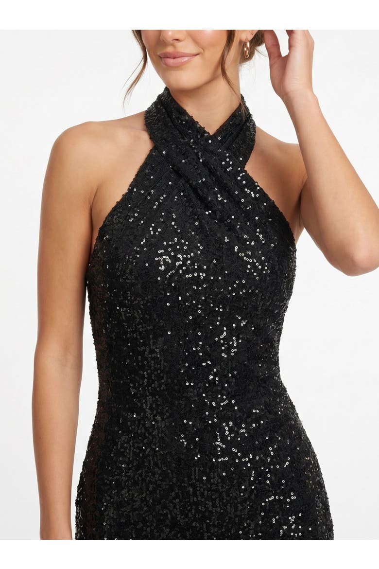 Sequin Harland Halter Midi Dress, Alternate, color, Black