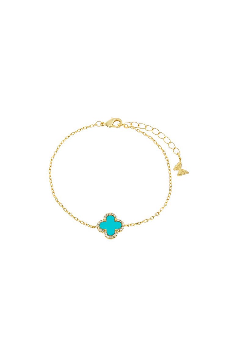 Pave Outlined Four Leaf Clover Bracelet, Main, color, Turquoise