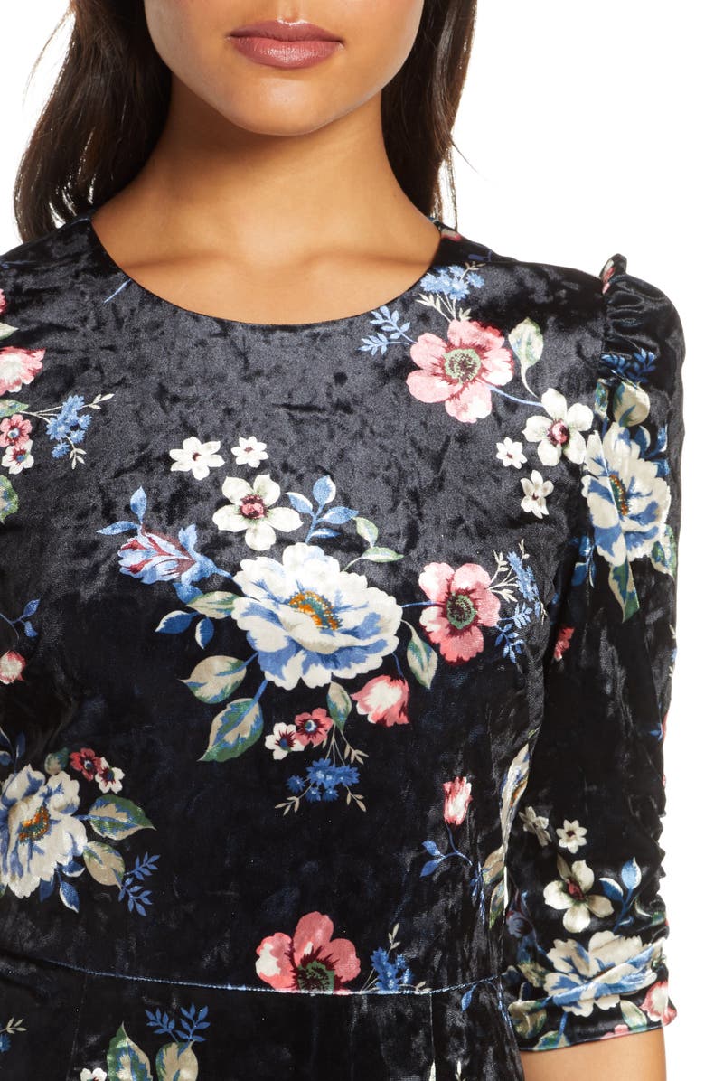 Eliza J Floral Velvet Midi Dress, Alternate, color, 