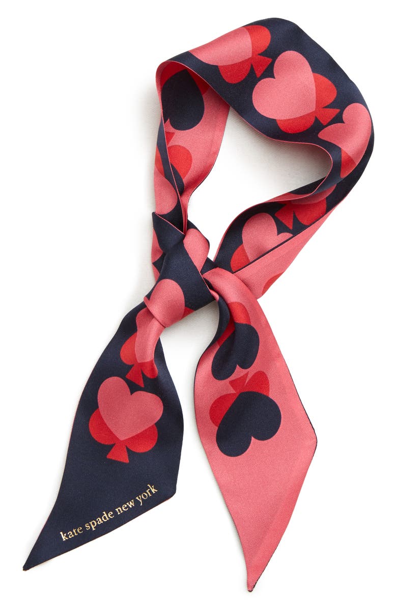 Kate Spade New York spade hearts skinny silk scarf, Alternate, color,