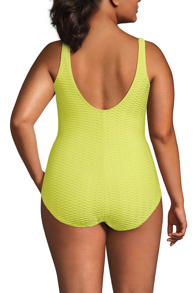 Tugless Low Leg One Piece Swimsuit, Alternate, color, Sunlight Lime Diamond Jacquard