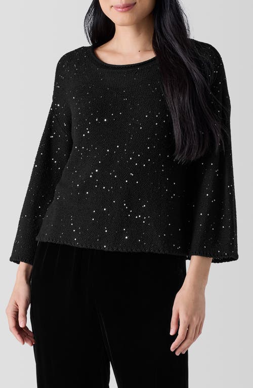 Eileen Fisher Sequin Wool Sweater in Black 