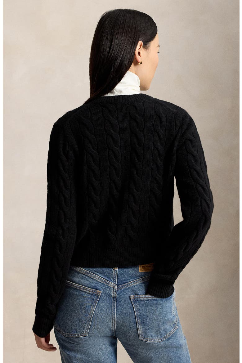 Cable Knit Wool & Cashmere Cardigan, Alternate, color, BLACK