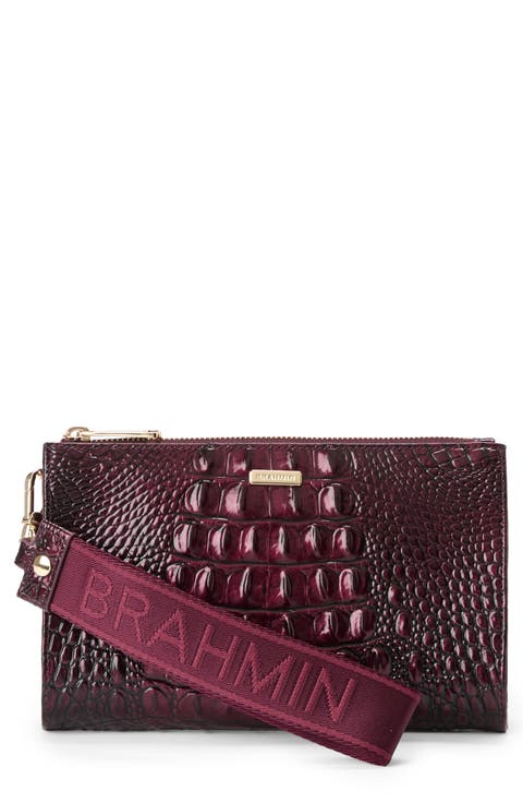 Adia Croc Embossed Leather Wristlet
