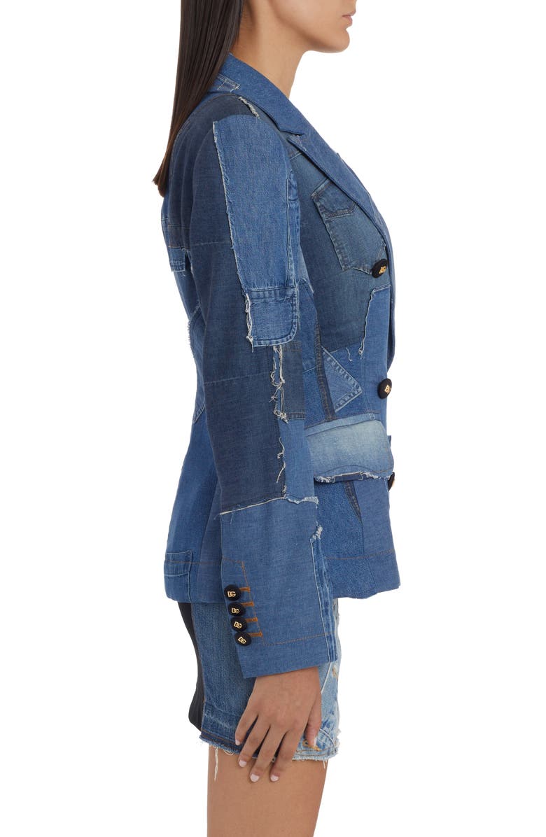 Dolce&Gabbana Raw Edge Patchwork Panel Denim Blazer, Alternate, color, 