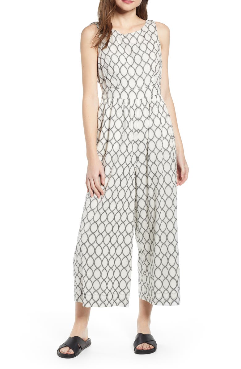 THE ODELLS Ruffle Back Cotton Blend Jumpsuit, Main, color, 