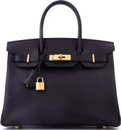 Pre-Owned Hermes Birkin Handbag Black Epsom with Gold Hardware 30