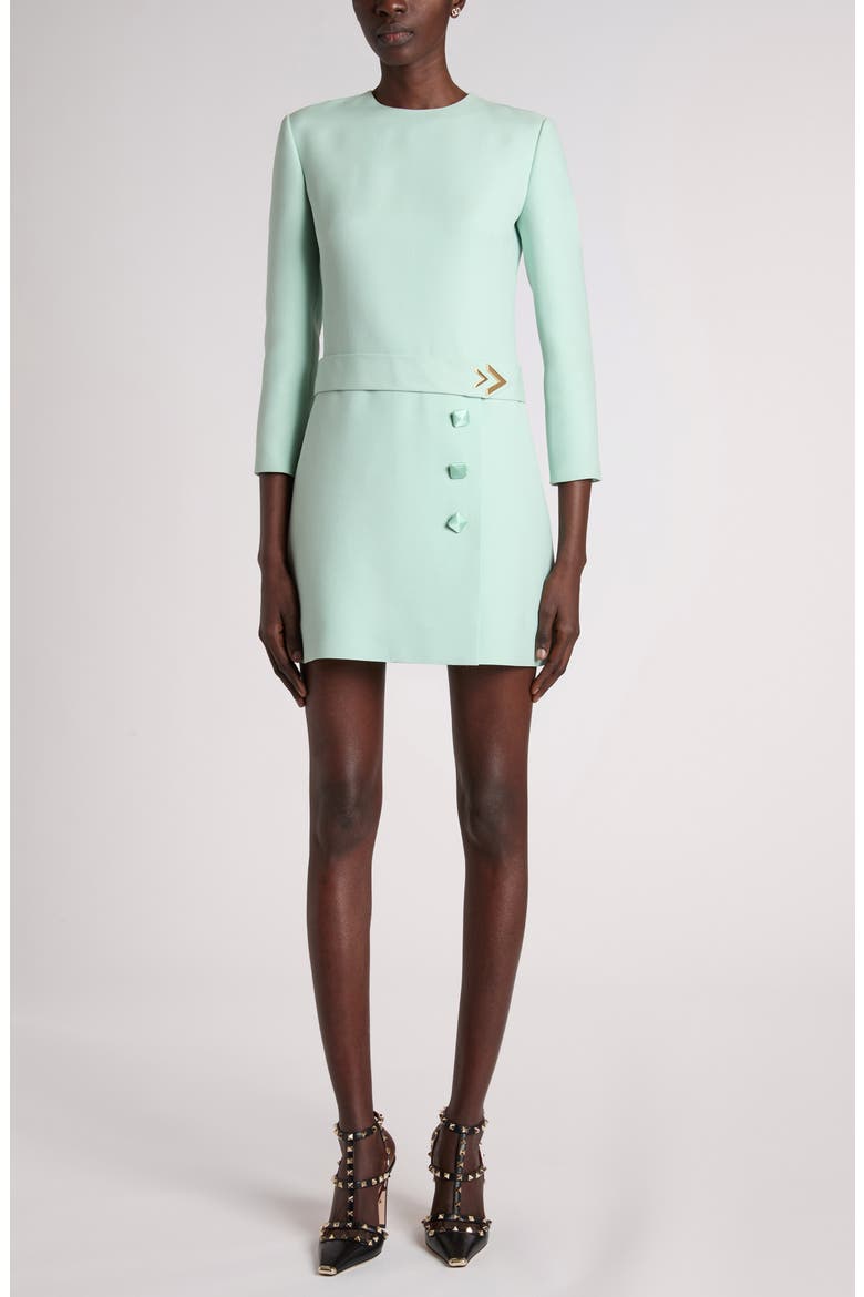 Belted VLOGO Wool & Silk Crepe Couture Minidress, Main, color, GREEN