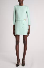 Valentino Garavani Belted VLOGO Wool & Silk Crepe Couture Minidress