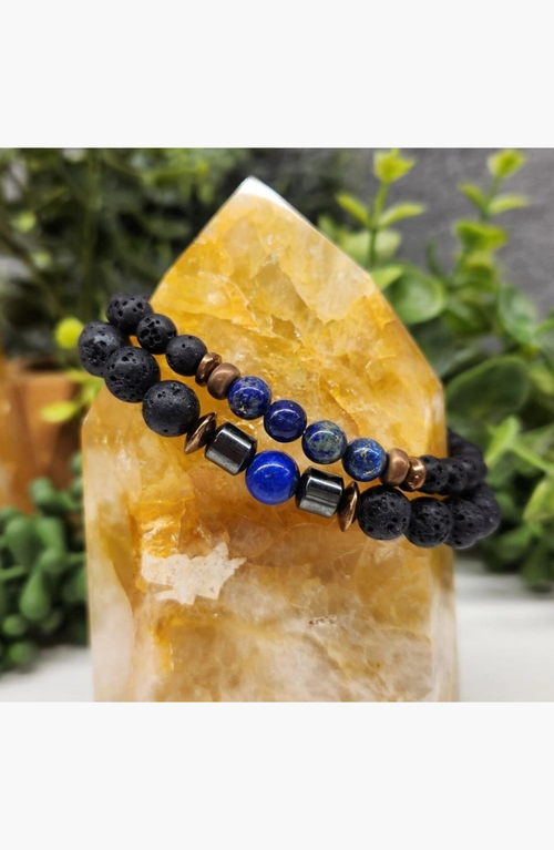 Humanist Beauty Crystal Lava Beaded Bracelet Set