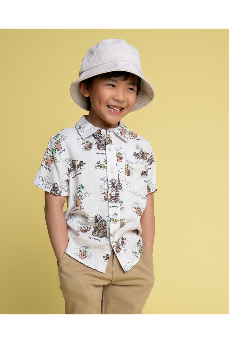 Short Sleeve Button-Down Shirt, Alternate, color, Gray Mando Grogu