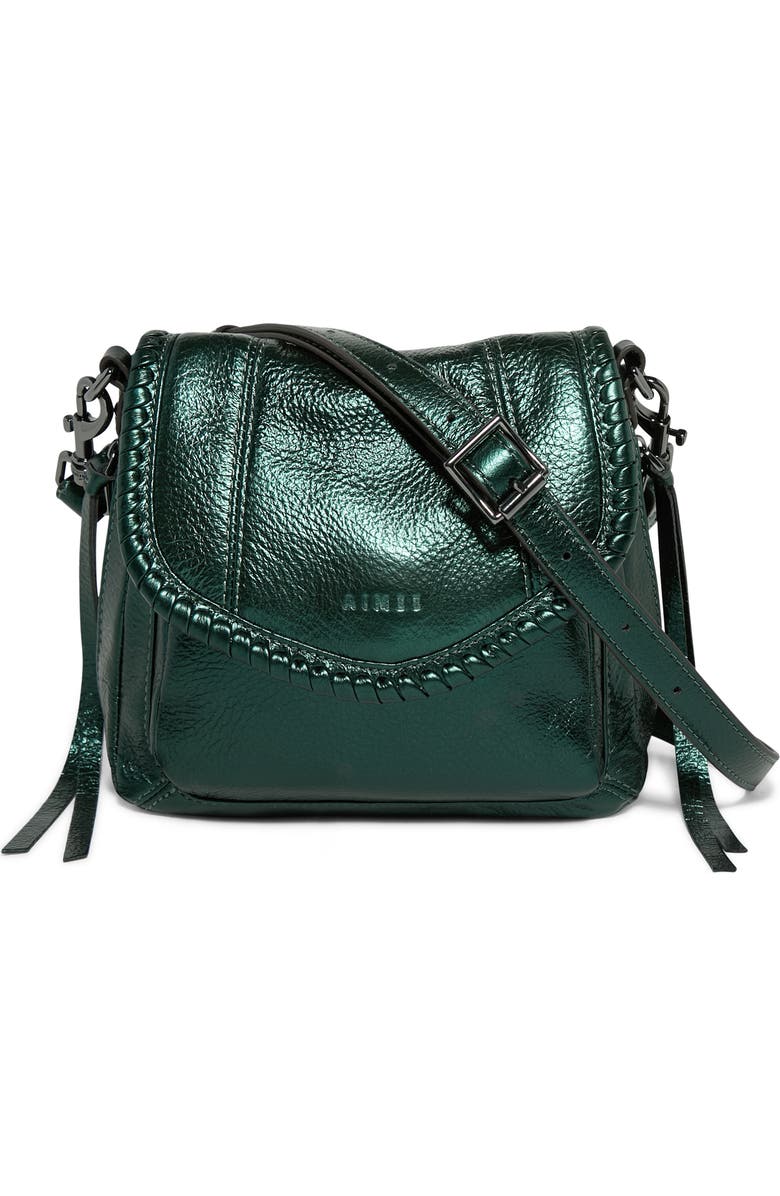 AIMEE All for Love Genuine Calf Hair & Leather Mini Crossbody Bag, Main, color, Metallic Forest