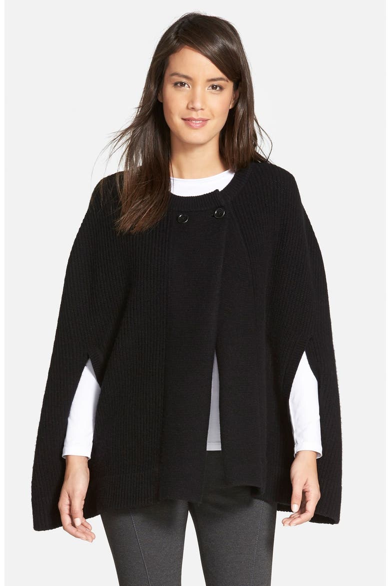 Wool & Cashmere Cape Cardigan, Main, color, BLACK