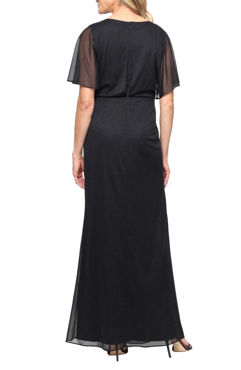 SL FASHIONS Beaded Glitter Mesh Gown, Alternate, color, Black