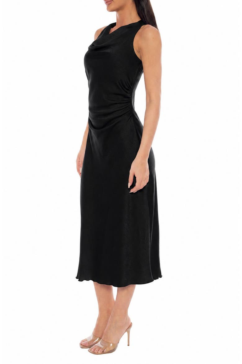 Crepe Satin Cowl Neck Midi Dress, Alternate, color, BLACK