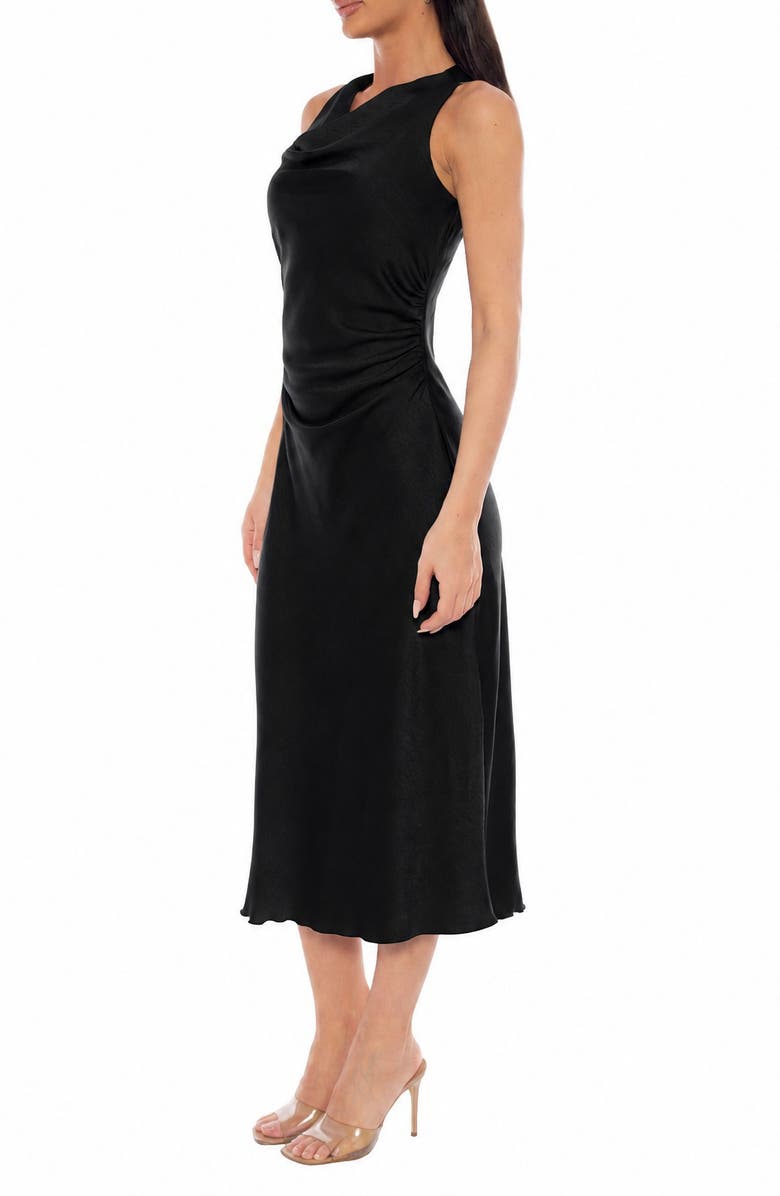 bebe Crepe Satin Cowl Neck Midi Dress, Alternate, color, Black
