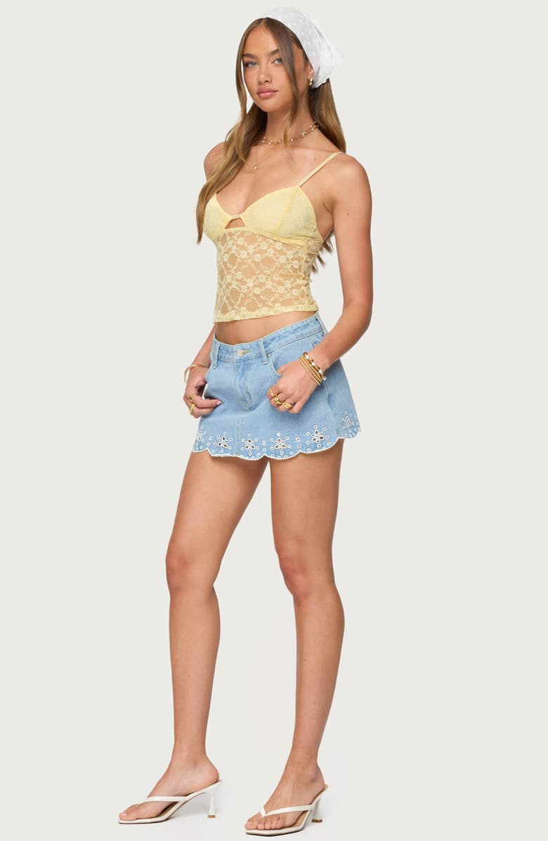 EDIKTED Cutout Sheer Crop Lace Camisole, Alternate, color, Yellow