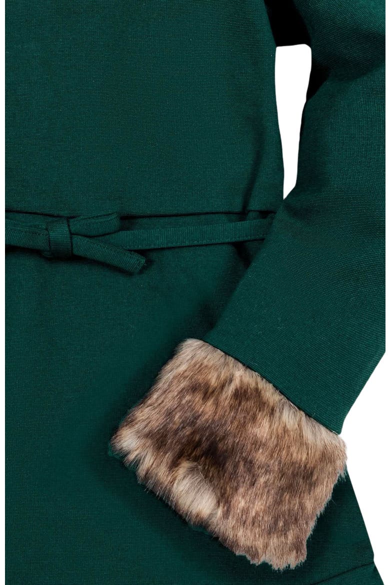 Baby Girls' Long Sleeve Ponte Dress with Faux Fur, Infant, Alternate, color, Deep Green Long Sleeve