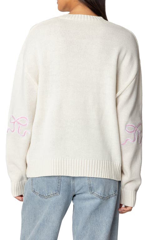 EDIKTED EDIKTED RUTIE BOW APPLIQUÉ CREWNECK SWEATER