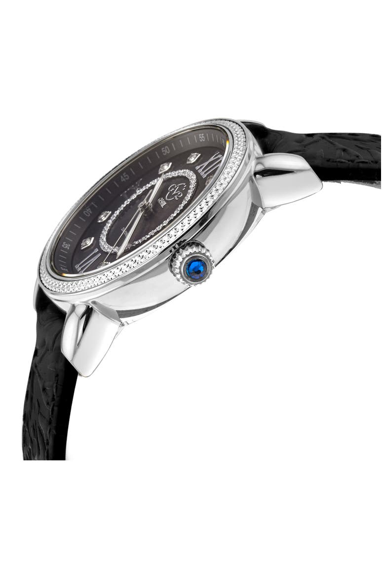 Women's Marsala Diamond Dial Leather Strap Watch, 37mm, Alternate, color, BLACK