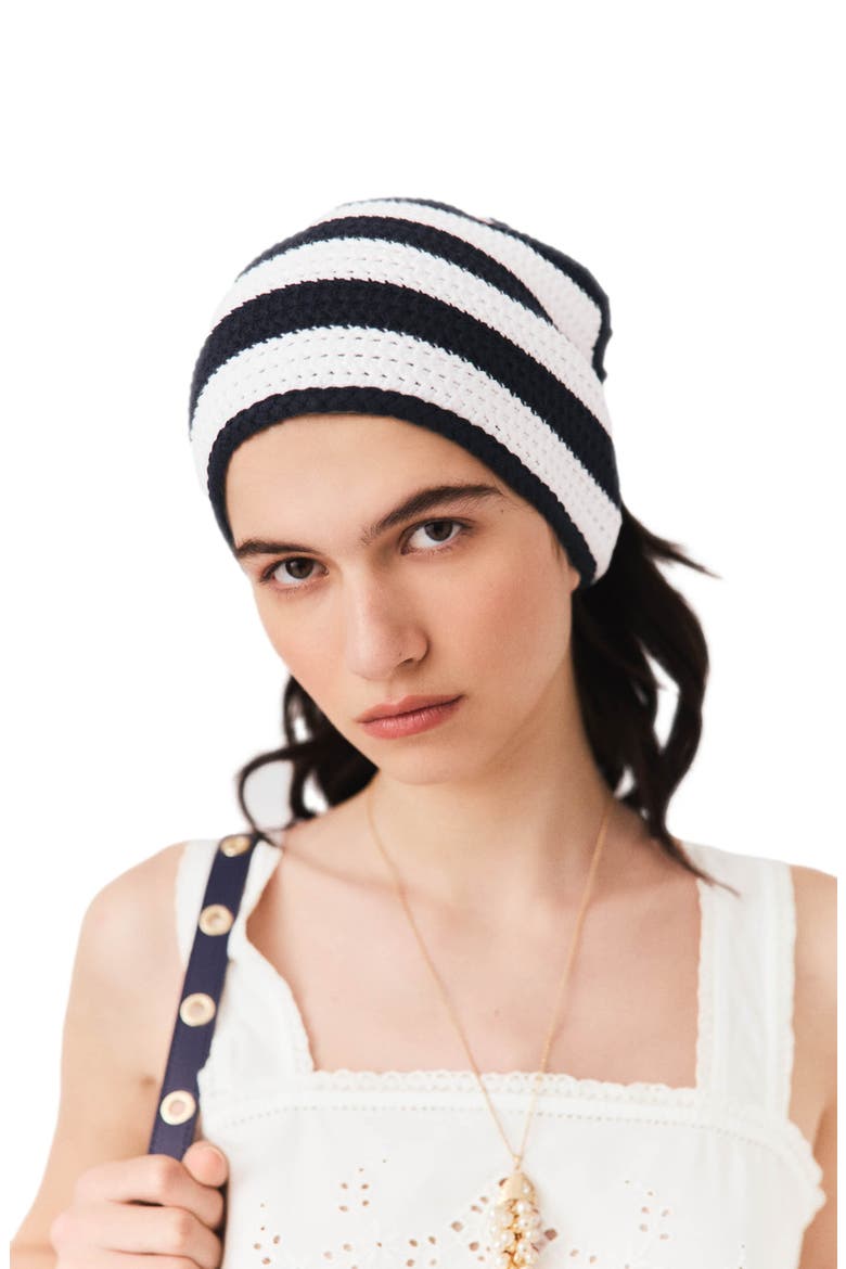 Striped knit triangle, Alternate, color, White/navy